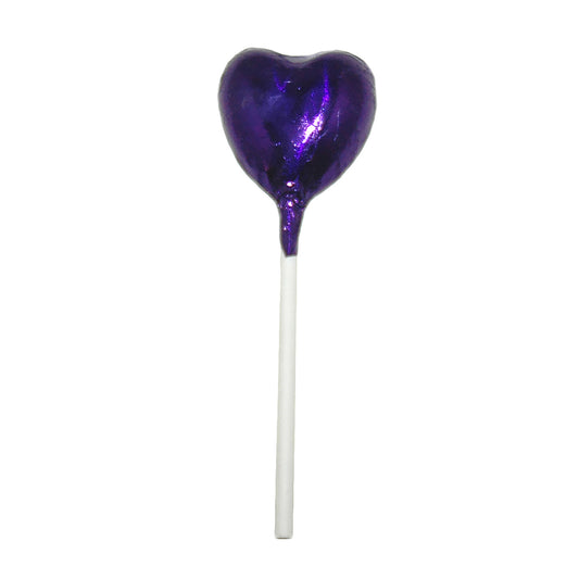 Purple Foiled Chocolate Heart Lollipop Wedding Favours