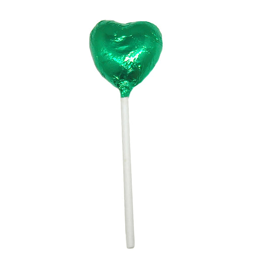 Green Foiled Chocolate Heart Lollipop Wedding Favours