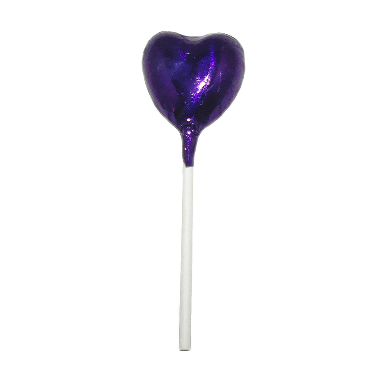 Purple Foiled Chocolate Heart Lollipop Wedding Favours