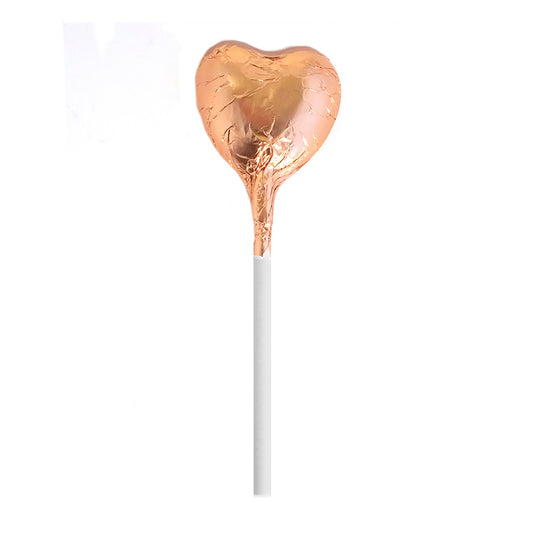 Rose Gold Copper Foiled Chocolate Heart Lollipop Wedding Favours