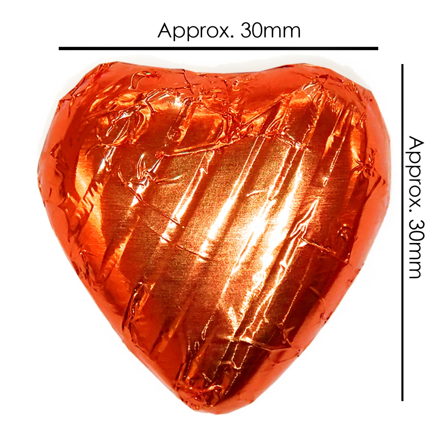 Orange Foiled Chocolate Hearts Wedding Favours Size