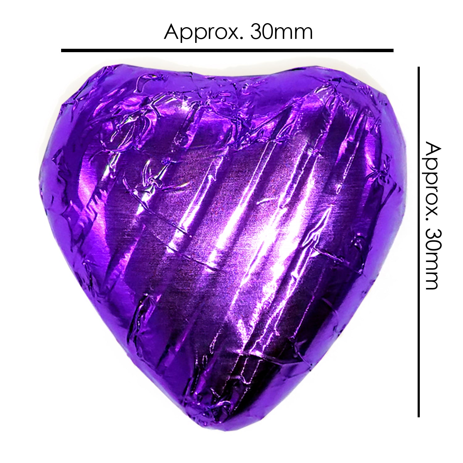Purple Foiled Chocolate Hearts Wedding Favours Size