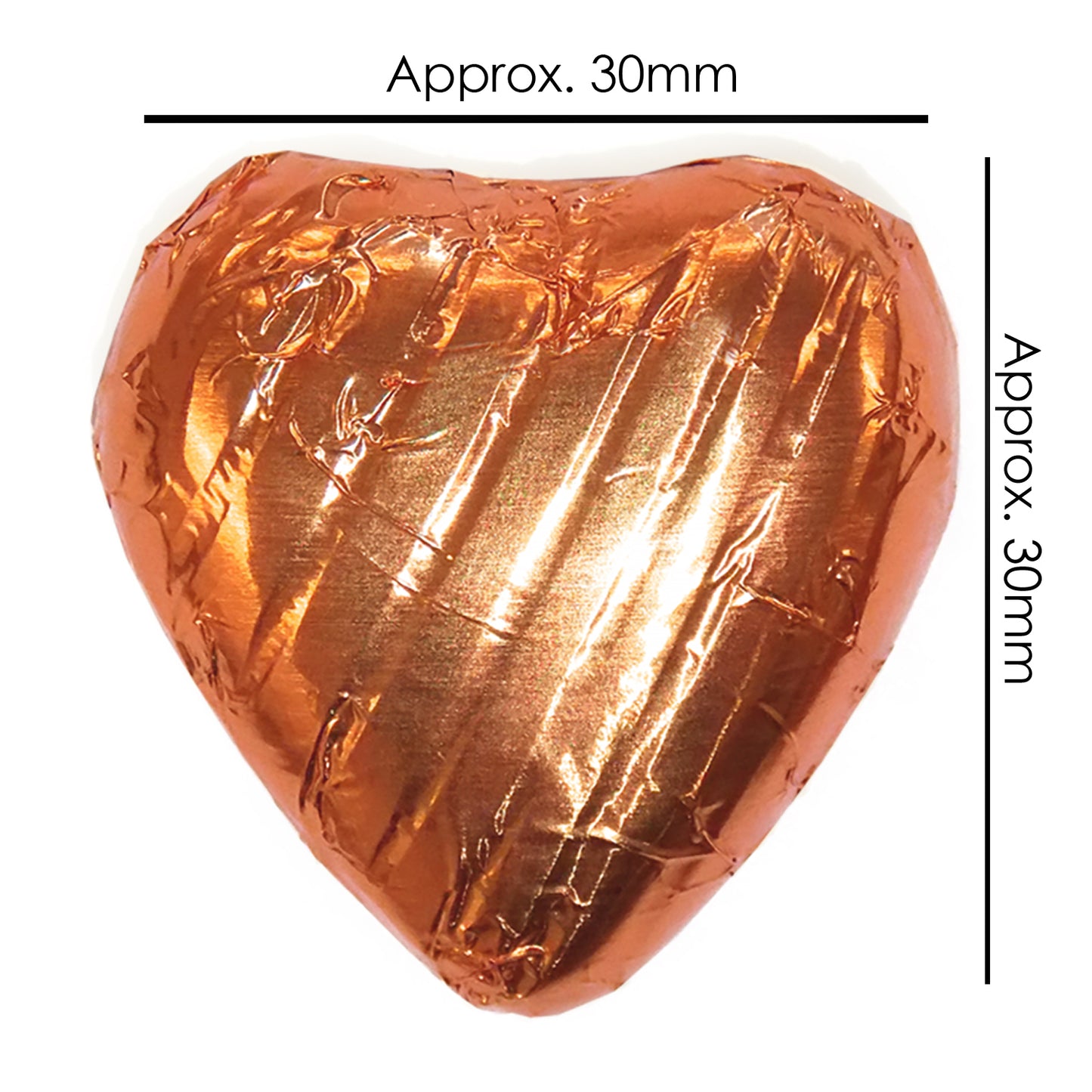 Copper Rose Gold Foiled Chocolate Hearts Wedding Favours Size