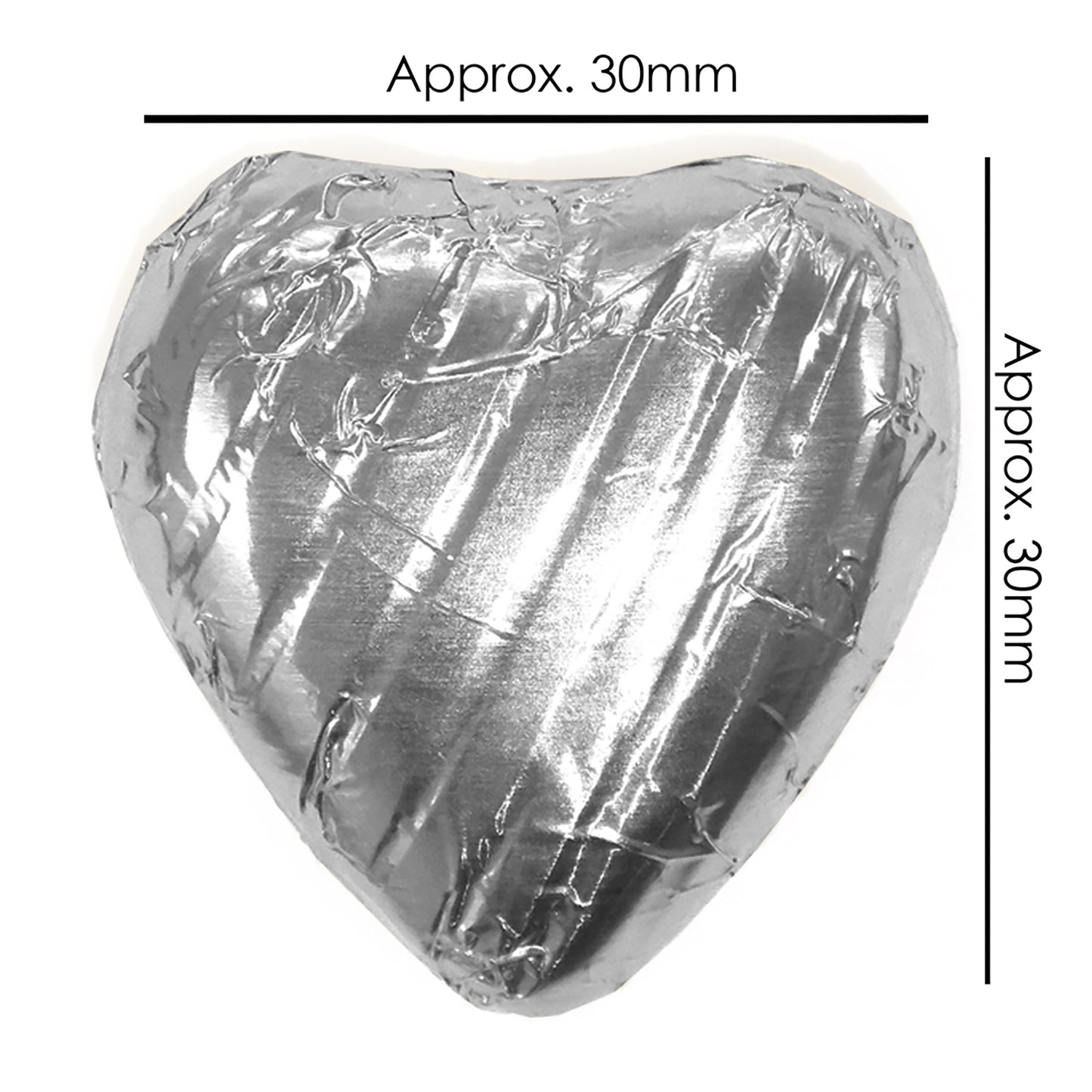 Silver Foiled Chocolate Hearts Wedding Favours Size