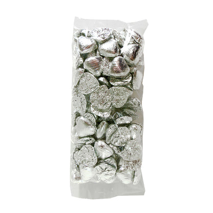 Silver Foiled Chocolate Hearts Wedding Favours Bag